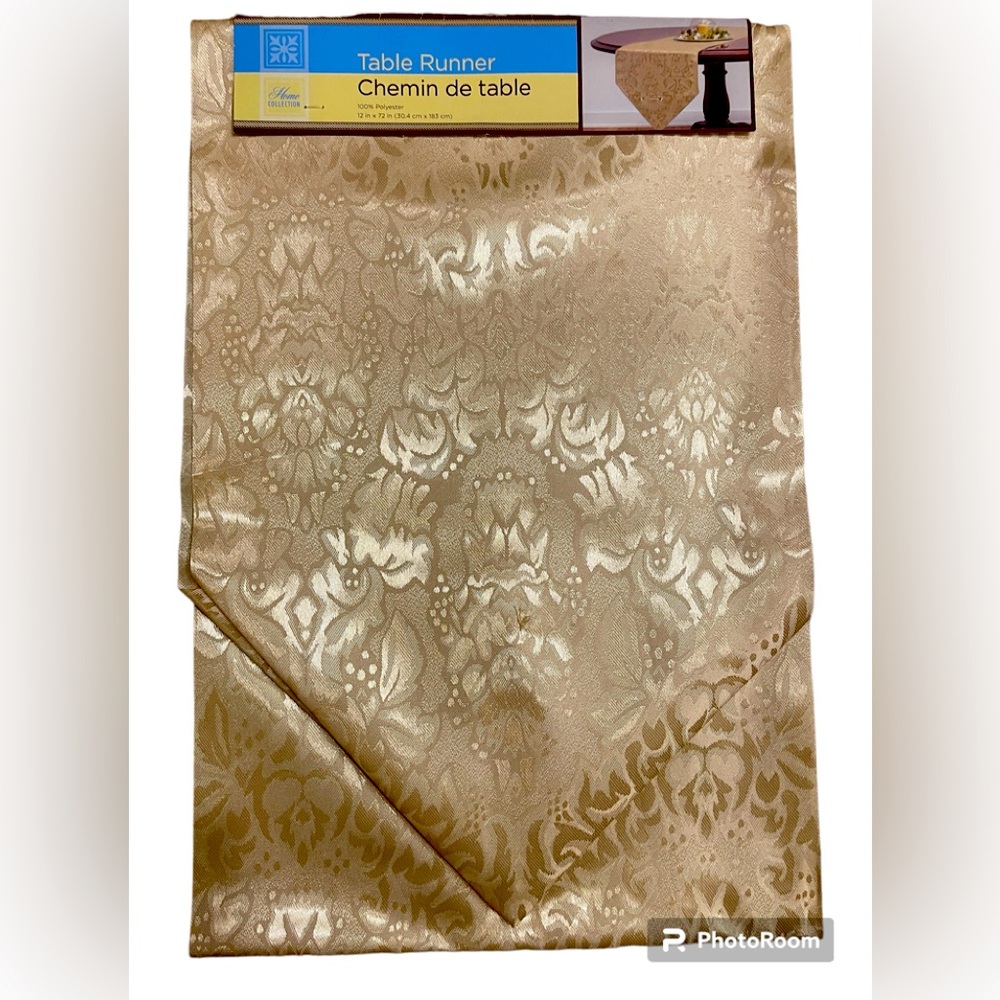 Elegant Home Collection Tan Table Runner(Chemin de Table)100% Polyester,12”x72”